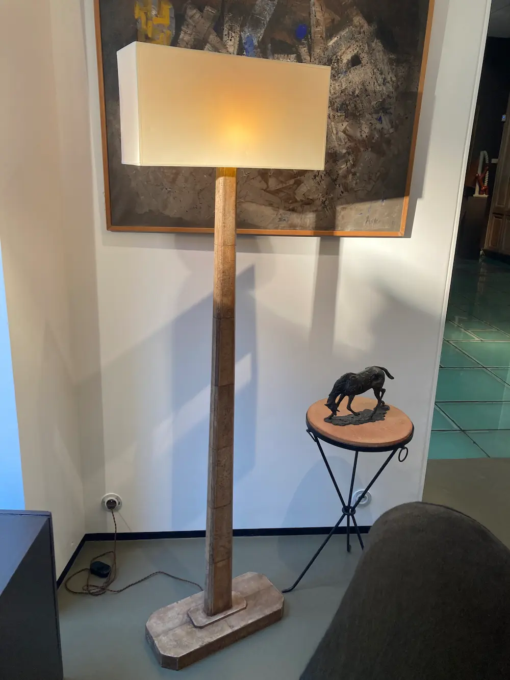 Sourcing Jean Michel Frank floor lamp with aged shagreen