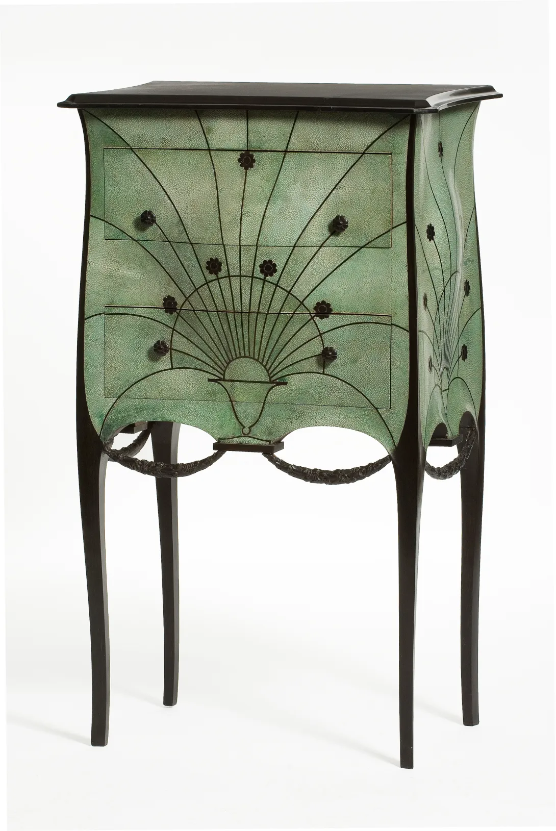 Green shagreen furniture with black wood frame, art deco